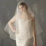 Star Style Hand Sewn Metal Combed Bridal Veil - White
