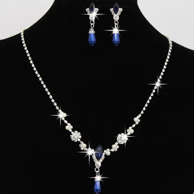 Europe And The United States Personality Dropspearl Necklace, Earrings Set Bridal Necklace 8633 Bule - Shop at LoveMi