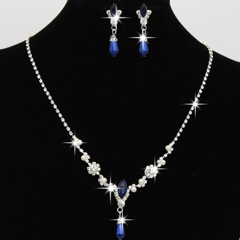 Europe And The United States Personality Dropspearl Necklace, Earrings Set Bridal Necklace 8633 - Bule