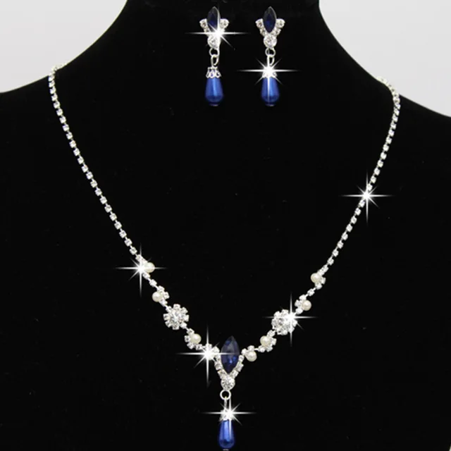 Europe And The United States Personality Dropspearl Necklace, Earrings Set Bridal Necklace 8633 Bule - Shop at LoveMi