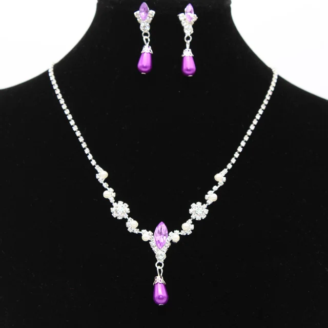 Europe And The United States Personality Dropspearl Necklace, Earrings Set Bridal Necklace 8633 Pink - Shop at LoveMi