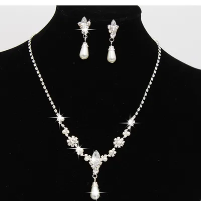 Europe And The United States Personality Dropspearl Necklace, Earrings Set Bridal Necklace 8633 White - Shop at LoveMi