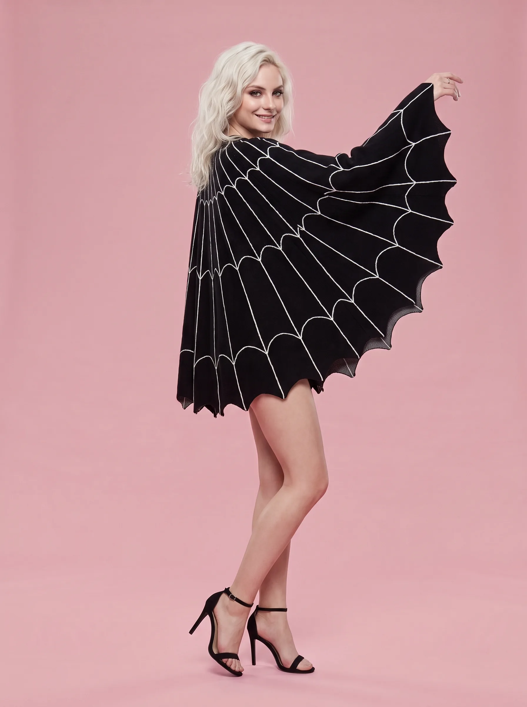 Spider Web Poncho Halloween Costume Top for Women - Black - View 3