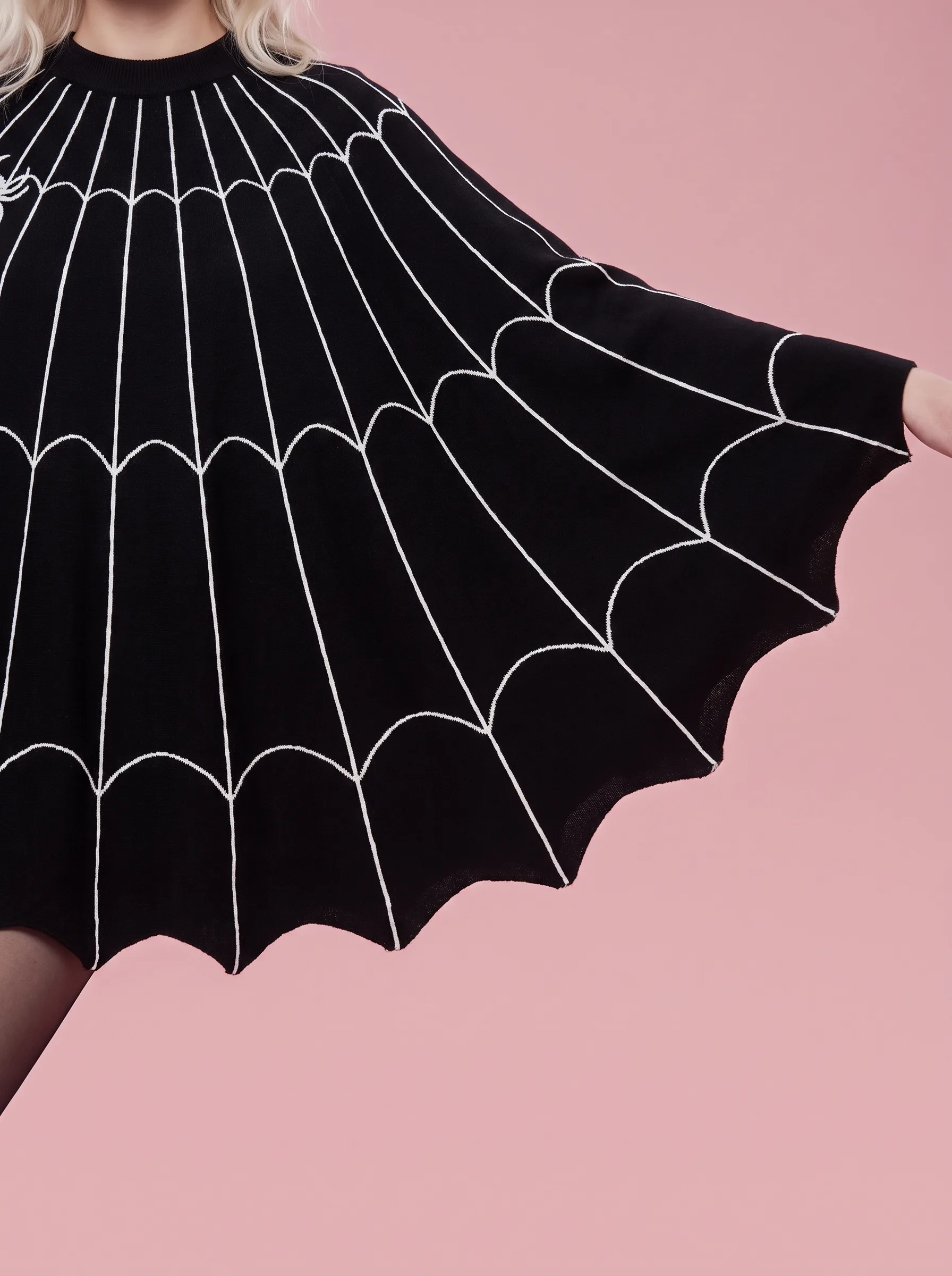 Spider Web Poncho Halloween Costume Top for Women - Black - View 5