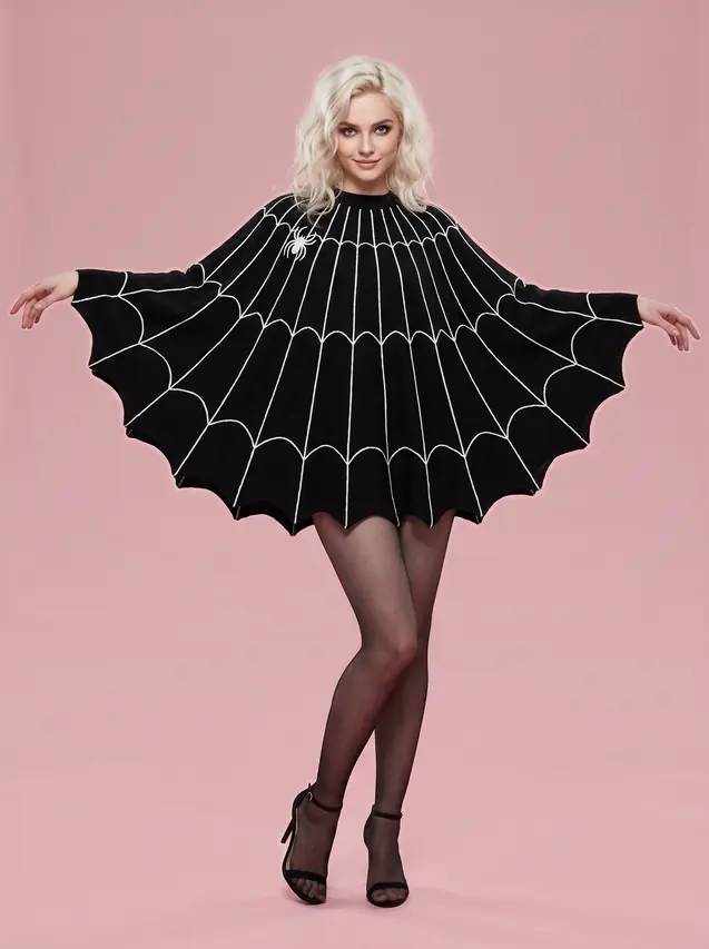 Spider Web Poncho Halloween Costume Top for Women Black - Shop at LoveMi