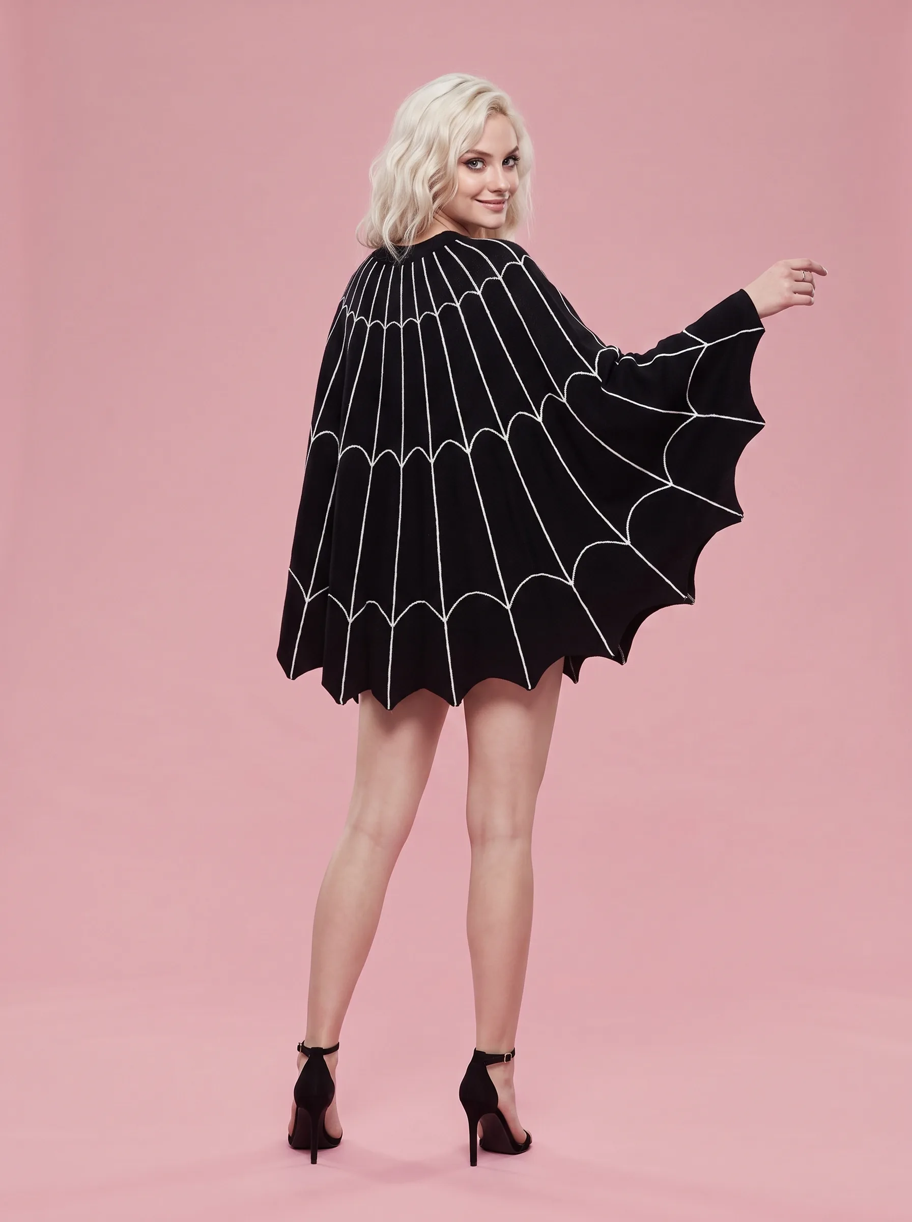 Spider Web Poncho Halloween Costume Top for Women - Black - View 2