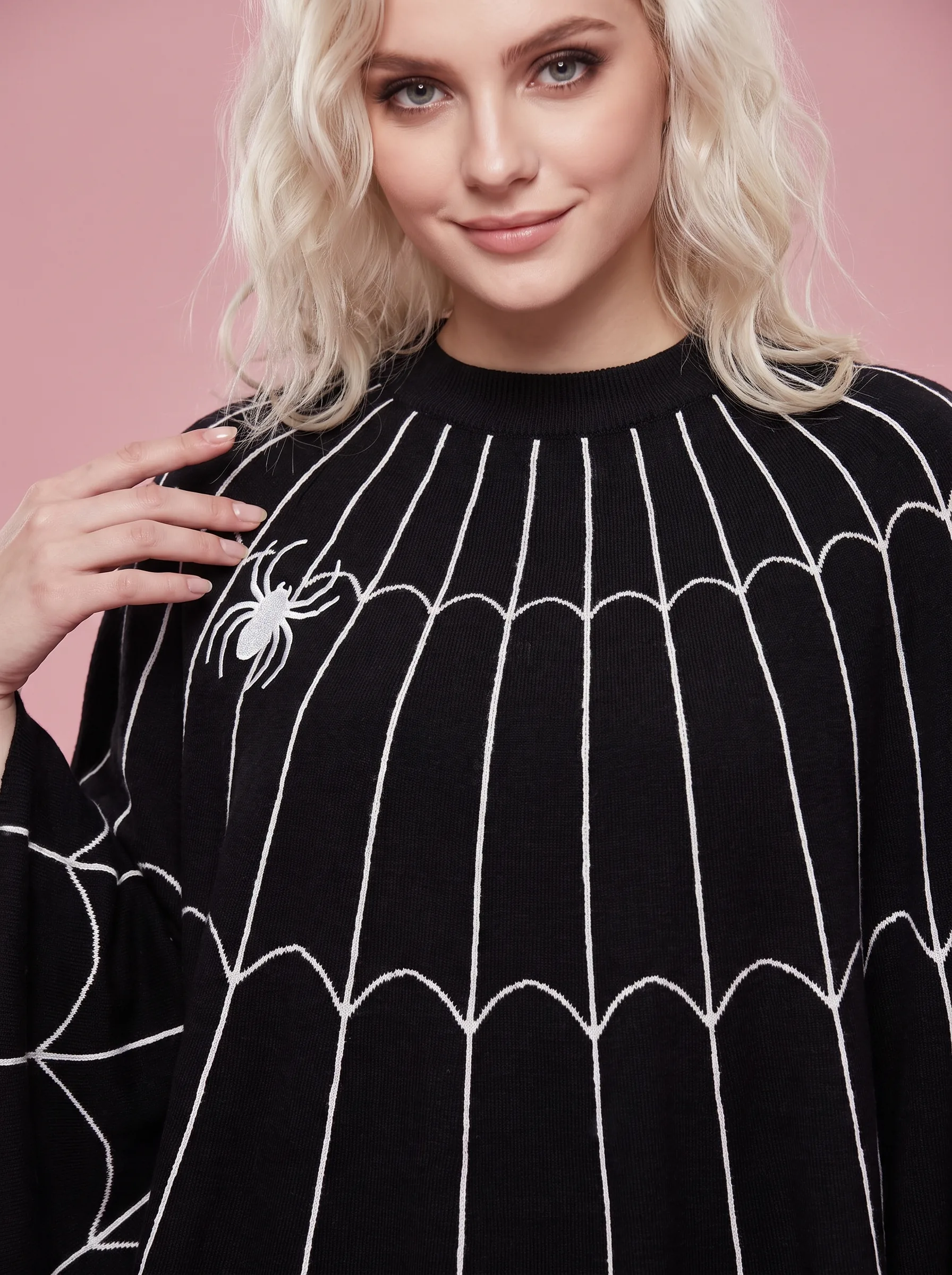 Spider Web Poncho Halloween Costume Top for Women - Black - View 4