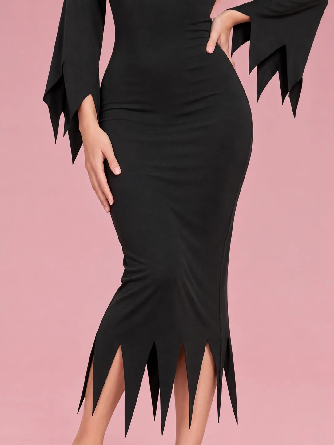 Long Sleeve Witch Costume Dress with Hat for Women - Black - View 5
