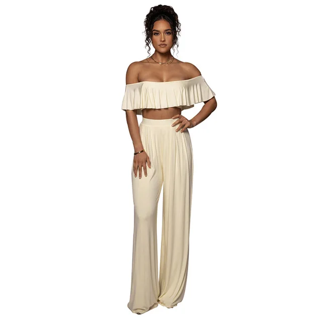 Fashion Casual Wide leg Pants Suit Apricot - Shop at LoveMi