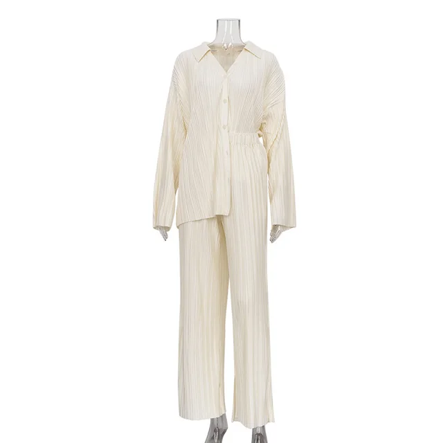 Solid Color Straight leg Pants Casual Two piece Suit Western Style Women's Clothing Beige - Shop at LoveMi