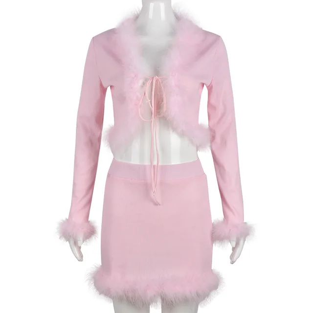 Women's Hollow out Cropped Short Skirt Two piece Set Pink - Shop at LoveMi