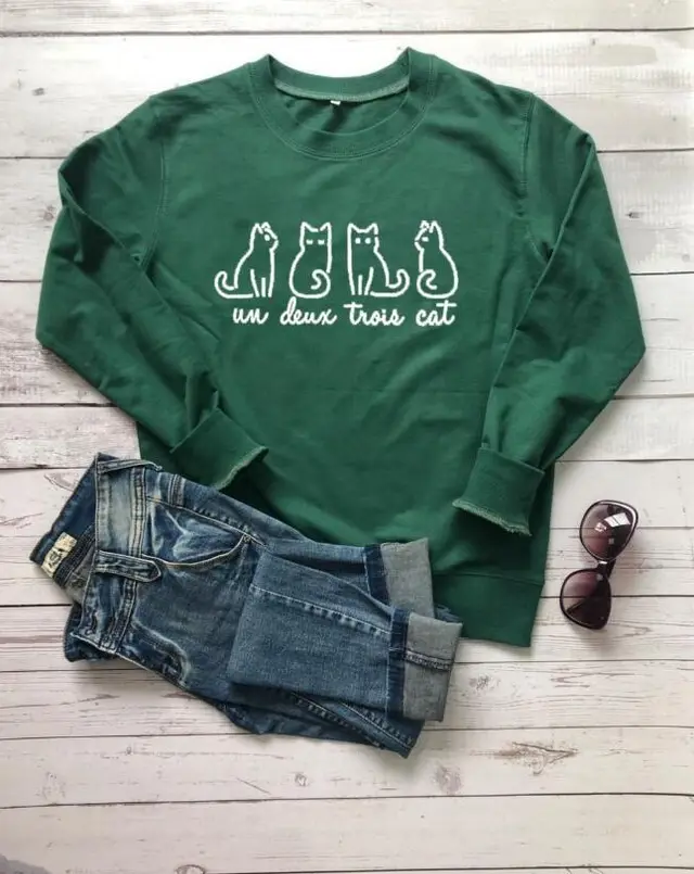 Fashionable Casual Round Neck Sweater Green And White Characters - Shop at LoveMi