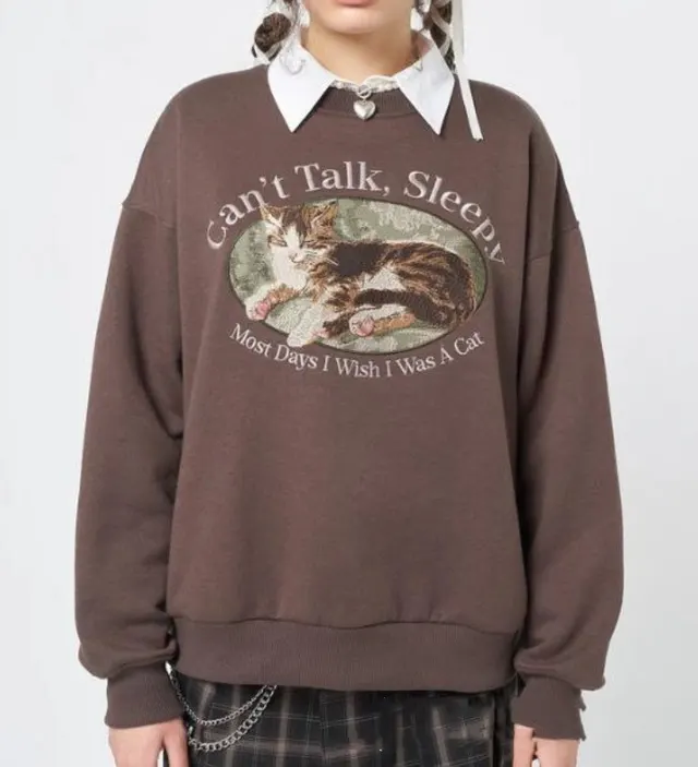 Women's Loose Crew Neck Casual Long sleeved Printed Sweater Brown - Shop at LoveMi