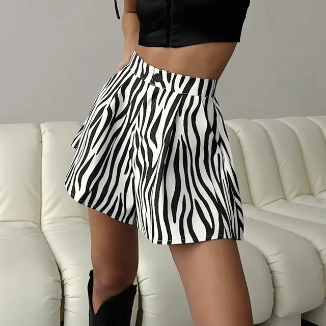 Women's Fashion Casual Zebra Print Wide Leg Loose Shorts Printing - Shop at LoveMi