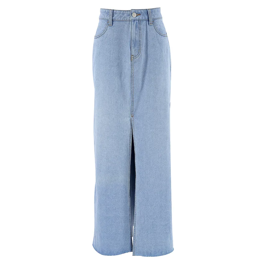 Women's Fashion Casual Washed Light Blue Denim Skirt Blue - Shop at LoveMi
