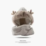 Christmas Elk Ear Hat Scarf Gloves Integrated Three-piece Set - Color Matching Antlers Beige
