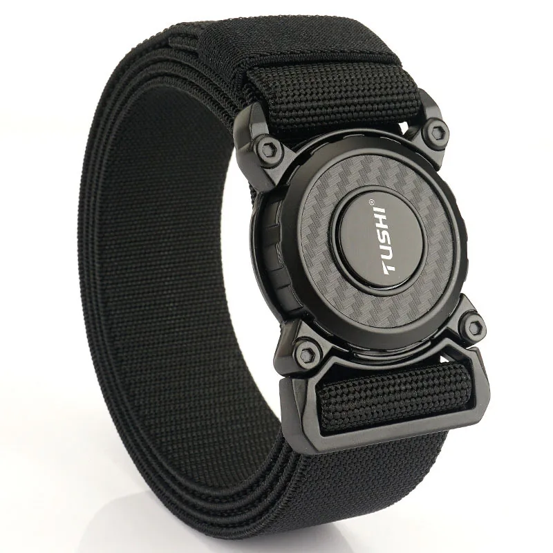 Casual Men's Quick Release Release Buckle Tactical Nylon Waistband - Elastic Black