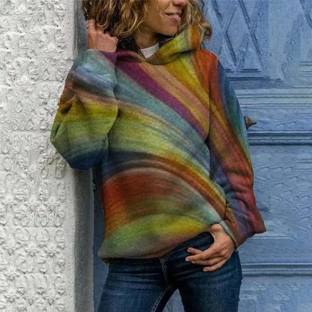 Hooded Long Sleeve Digital Printing Casual Loose Sweatshirt Color - Shop at LoveMi