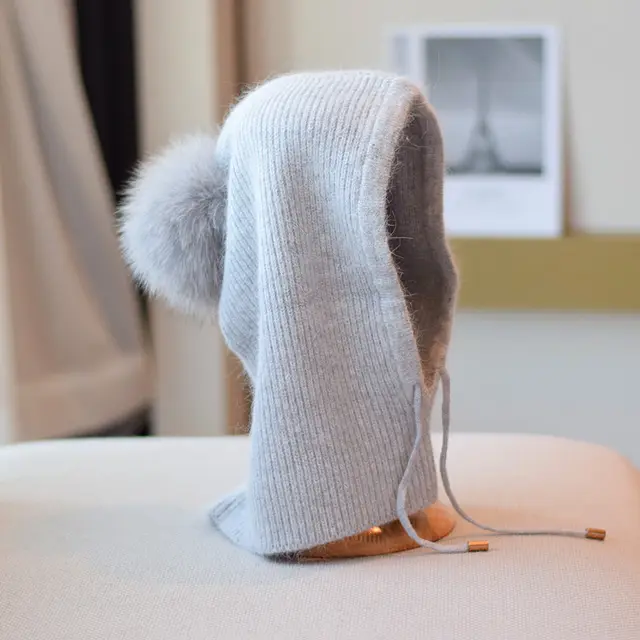 Winter Sweet Cute Rabbit Hair Knitted Hat Light Gray - Shop at LoveMi