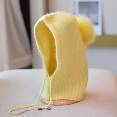 Winter Sweet Cute Rabbit Hair Knitted Hat Light Yellow - Shop at LoveMi