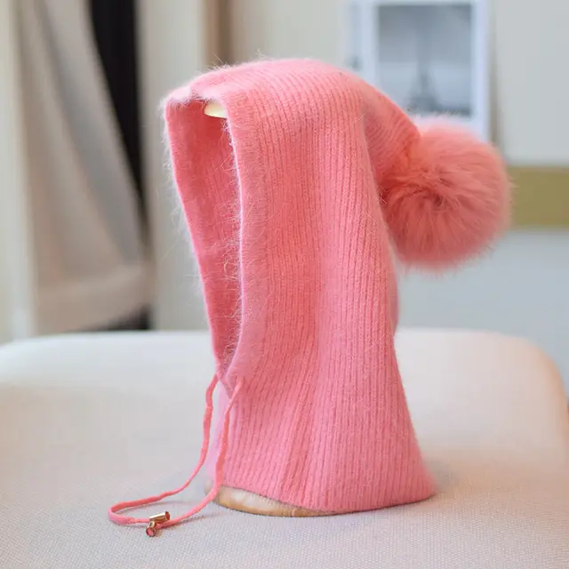 Winter Sweet Cute Rabbit Hair Knitted Hat Pink - Shop at LoveMi
