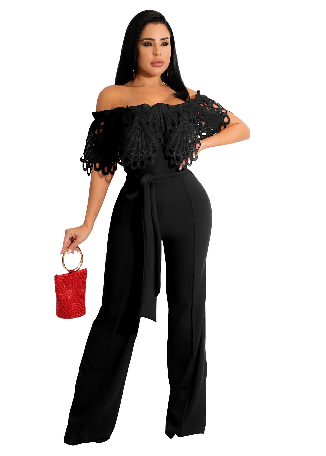 Standard Size Sexy Ruffles Off-the-shoulder Jumpsuit - L