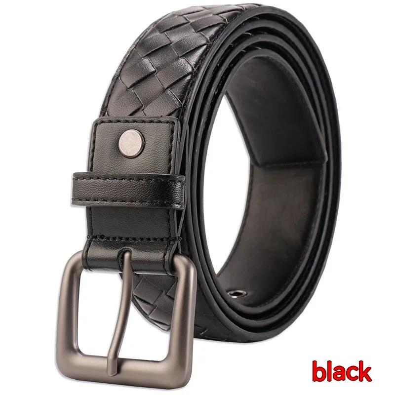 Hand-woven Belt PU Leather Leisure - Black - View 1