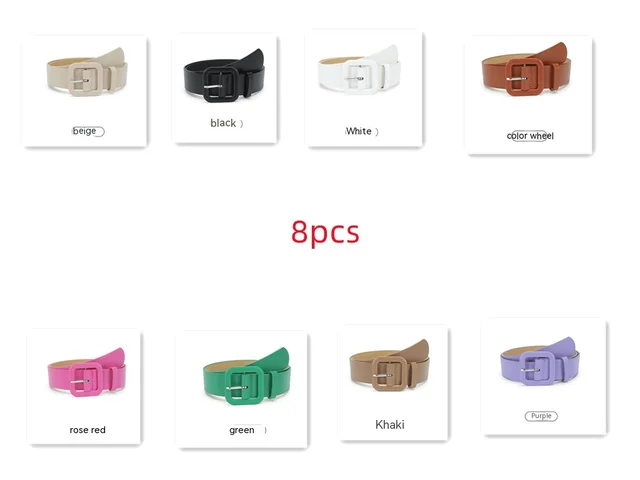 New Square Buckle Minimalist Candy Color Decorative Belt Women's Fashion All match Jeans Casual Pants Wide Belt 8Pcs - Shop at LoveMi