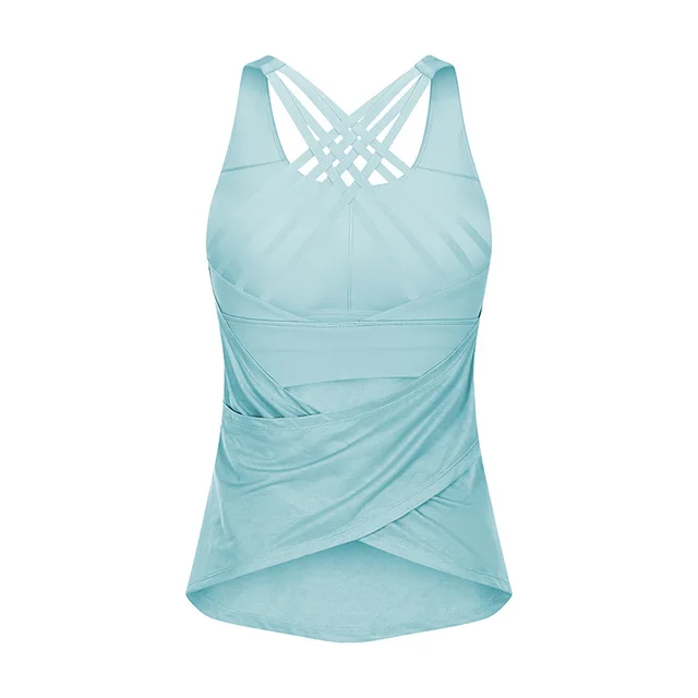 Sports Yoga Vest Women's Push up Running Blouse Loose Workout Clothes Frost Cyan - Shop at LoveMi