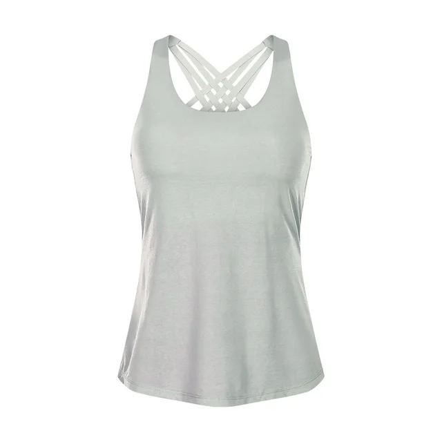 Sports Yoga Vest Women's Push up Running Blouse Loose Workout Clothes Pearl Gray - Shop at LoveMi
