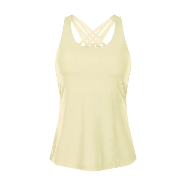 Sports Yoga Vest Women's Push up Running Blouse Loose Workout Clothes Pearl Yellow - Shop at LoveMi