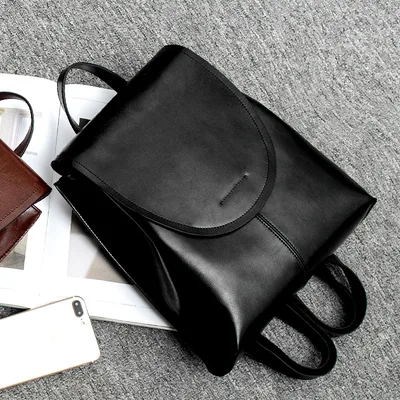 Genuine Leather Women's Bag Soft Surface Retro College Women's Backpack Black - Shop at LoveMi
