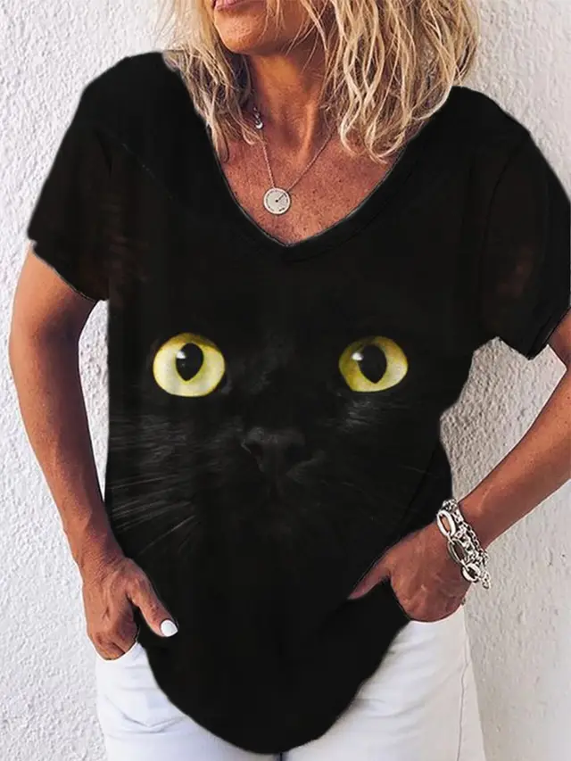 3D Digital Printed Sexy V neck Women's T shirt Rgc231317K - Shop at LoveMi