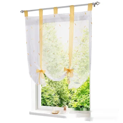 Embroidered Pastoral Adjustable Curtain Rod Ribbon Roman Window Screen Yellow - Shop at LoveMi