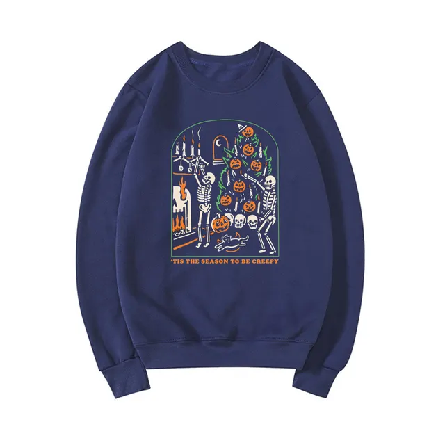 Tis The Season To Be Creepy Halloween Sweatshirt Funny Ha Llo Navy Blue - Shop at LoveMi