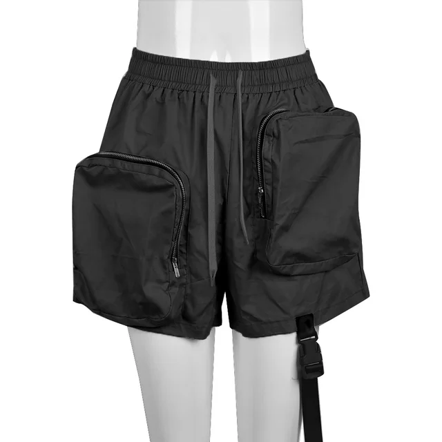 Women's Summer Multi zipper Elastic Waist Casual Shorts Black - Shop at LoveMi