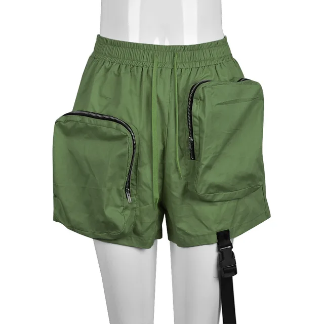Women's Summer Multi zipper Elastic Waist Casual Shorts Green - Shop at LoveMi