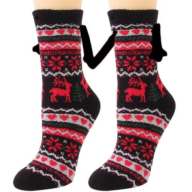 Christmas Supplies Magnetic Suction Hand In Hand Couple Socks Coral Fleece Tube Socks Warm Slipper Bed Socks Winter Soft Warm Slipper Figure 31 - Shop at LoveMi