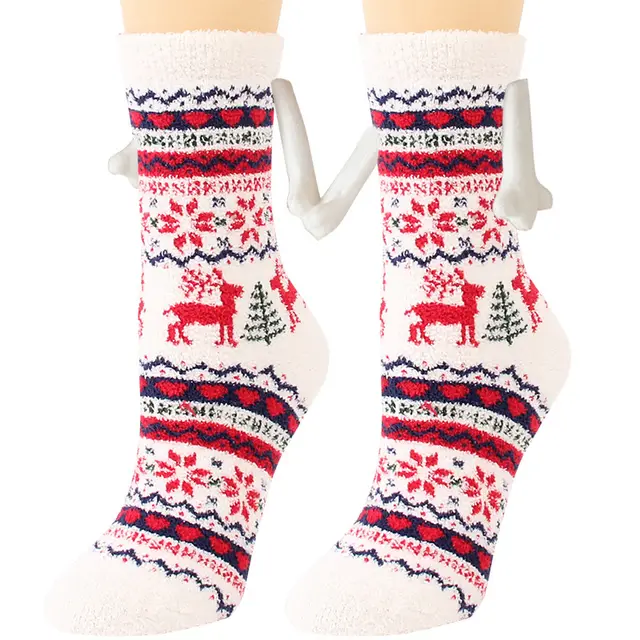 Christmas Supplies Magnetic Suction Hand In Hand Couple Socks Coral Fleece Tube Socks Warm Slipper Bed Socks Winter Soft Warm Slipper Figure 32 - Shop at LoveMi