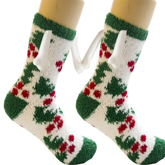 Christmas Supplies Magnetic Suction Hand In Hand Couple Socks Coral Fleece Tube Socks Warm Slipper Bed Socks Winter Soft Warm Slipper Figure 5 - Shop at LoveMi