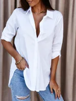 Autumn Simplicity Long Sleeve V-neck Buttons Women's Shirt - White
