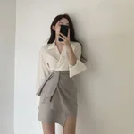 Apricot Shirt Khaki Skirt