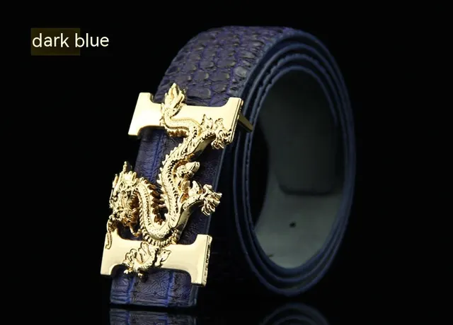 Crocodile Pattern Smooth Buckle Belt Men's Dark Blue - Shop at LoveMi