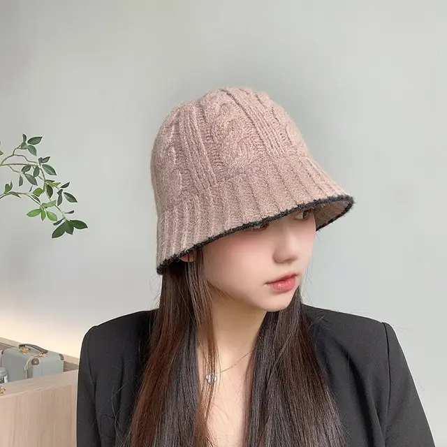 Women's Autumn And Winter New Lamb Wool Bucket Hat Mocha Knit Mocha - Shop at LoveMi