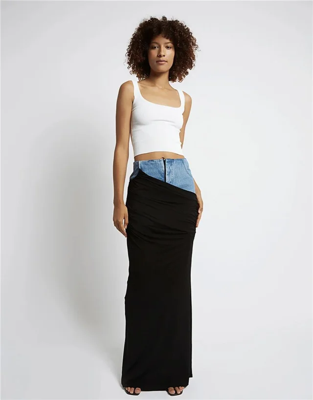 Fashion Black Panel Denim Skirt Black - Shop at LoveMi