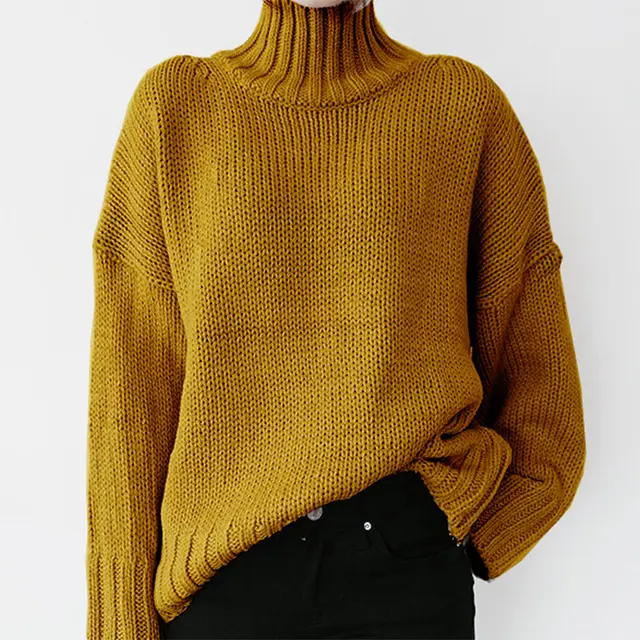Fashionable Knitted Pullover Sweater For Women Yellow - Shop at LoveMi