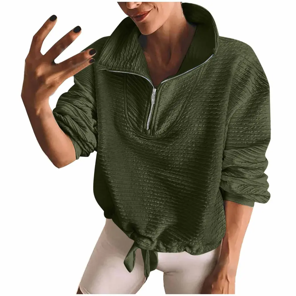 Half Zipper Sweatshirt Lapel Drawstring Spring And Autumn Winter Sweater - Army Green
