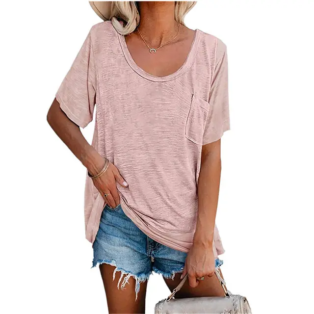 Printed Loose Casual Short sleeved T shirt For Women Pink - Shop at LoveMi
