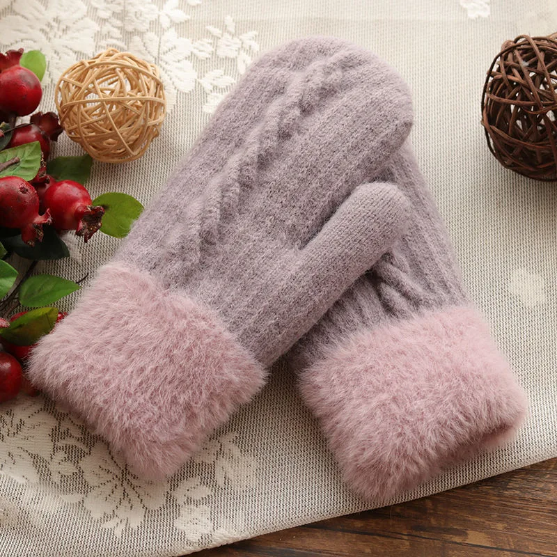 Women's Winter Warm And Cute Riding Gloves With Velvet - Purple