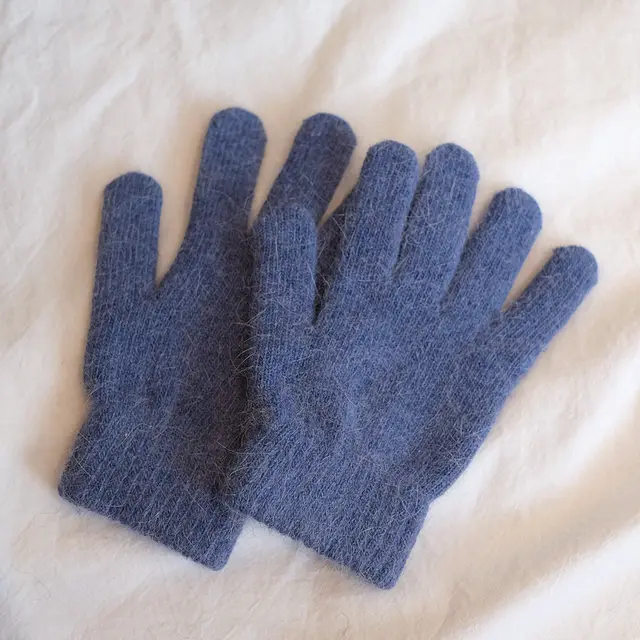 Women's Winter Finger Knitting Cute Monochrome Girl Versatile Pure Color Warm Gloves Denim Blue - Shop at LoveMi